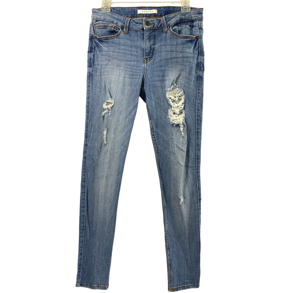 Eunina Jeans Women Jr 9‎ Skinny Mid Rise Distressed Light Wash Denim Grunge